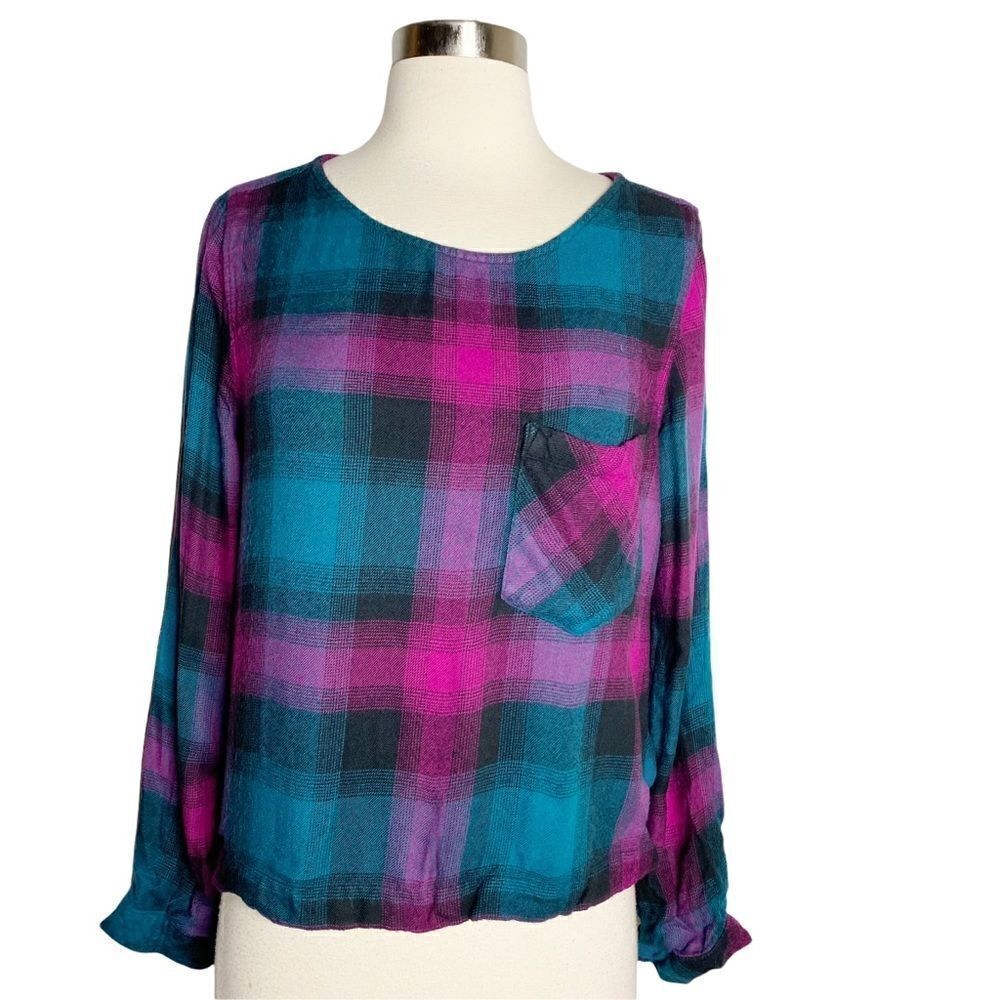 Cloth & Stone Plaid Lace Up Back Flannel Shirt Size XS